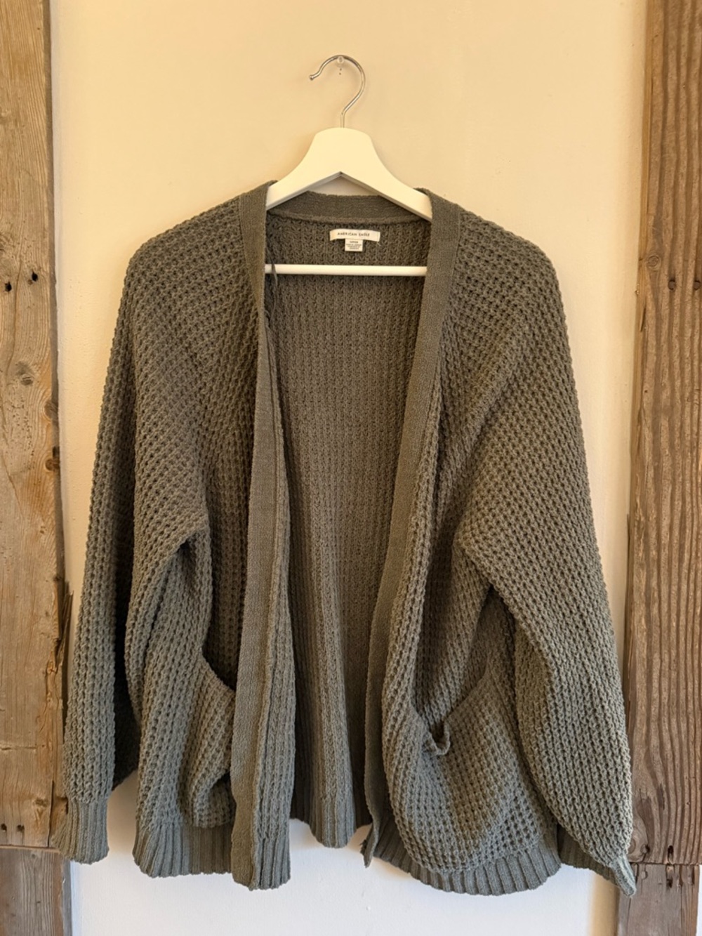 American Eagle Outfitters Olive Waffle Knit Cardigan